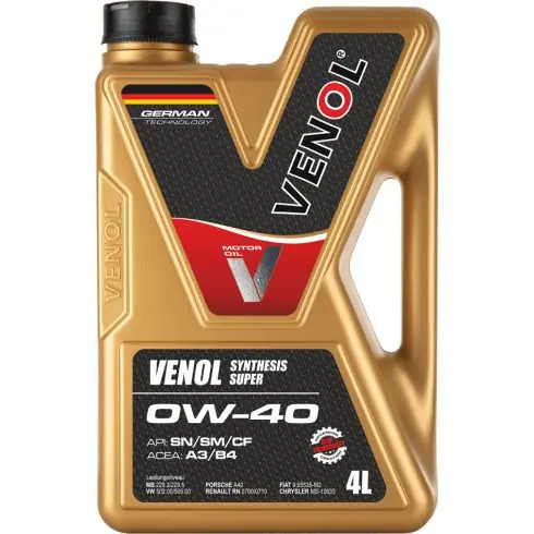 VENOL SYNTHESIS SUPER SN SM CF A3/B4 0W40 4L motorolaj Gyors szállítás