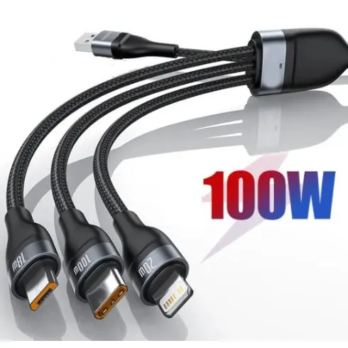 AL Gyorstöltő kábel - Alumínium ötvözet 6A-100W 3IN1 12095 Gyors szállítás