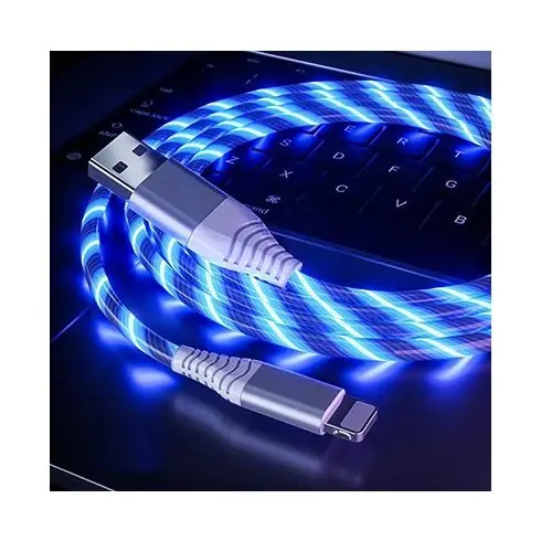 AL Apple LIGHTNING világító LED töltőkábel kábel - kék színben 1in1 Olcsóbb
