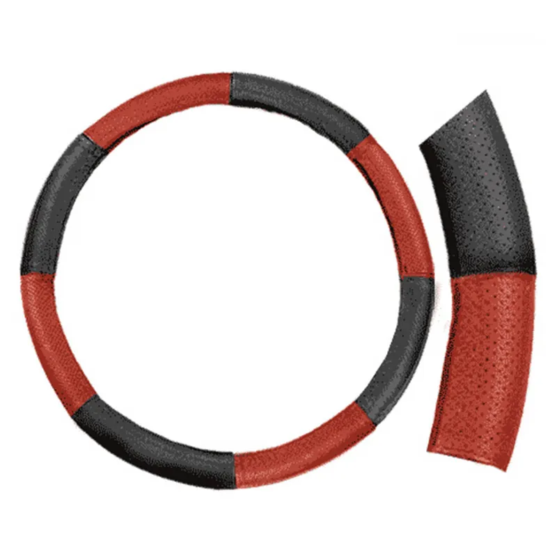 Bőr kormányvédő fekete - piros Expressz kézbesítés