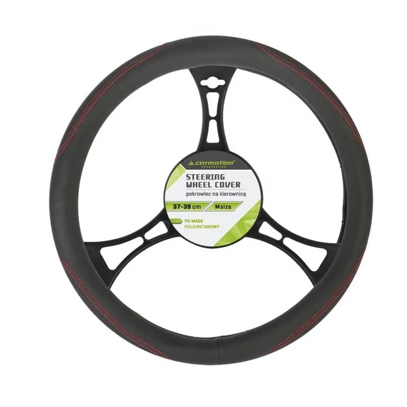 Vedd meg most Kormányvédő huzat PU bőrből (37–39 cm, fekete, piros varrással)