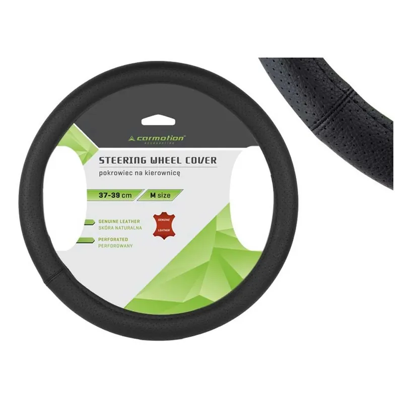 Perforált fekete bőr kormányvédő - 37-39 cm Legnépszerűbb