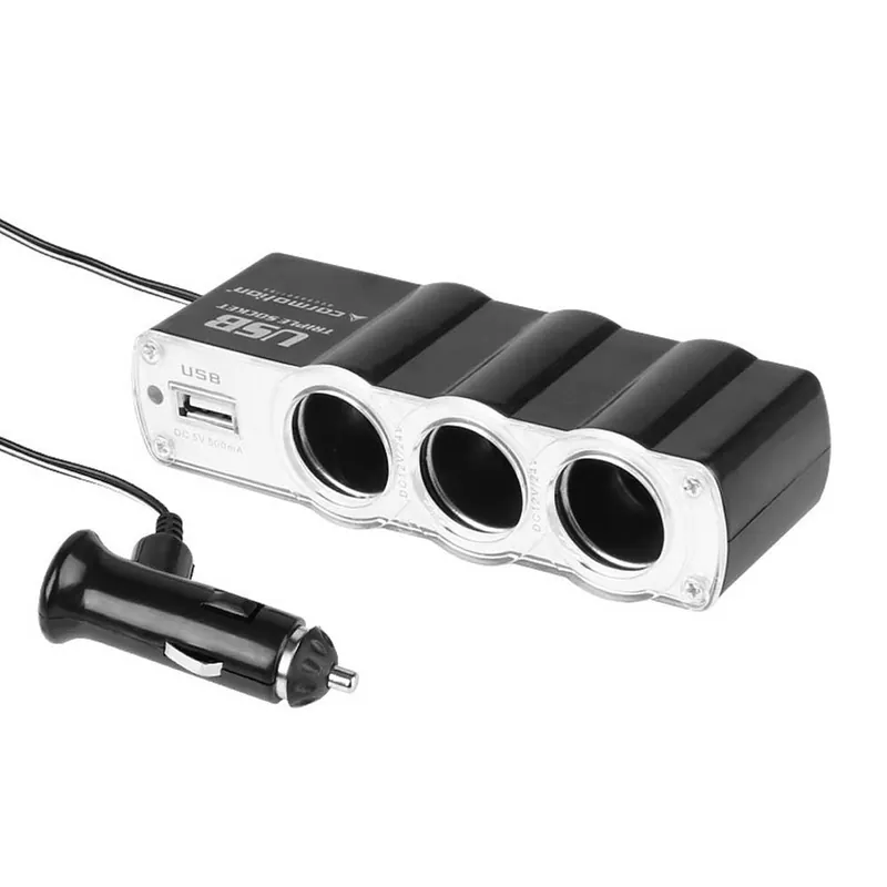 Olcsóbb Szivargyújtó elosztó 12/24V - 3 részes, USB-vel