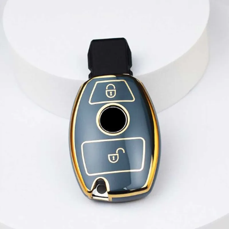 Mercedes 2 gombos TPU kulcstok - Kékesszürke Különleges ajánlat