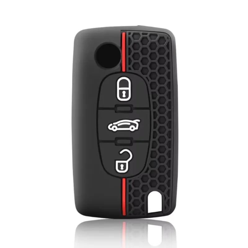 Peugeot 3 gombos szilikon tok Fekete-Piros Alacsony ár