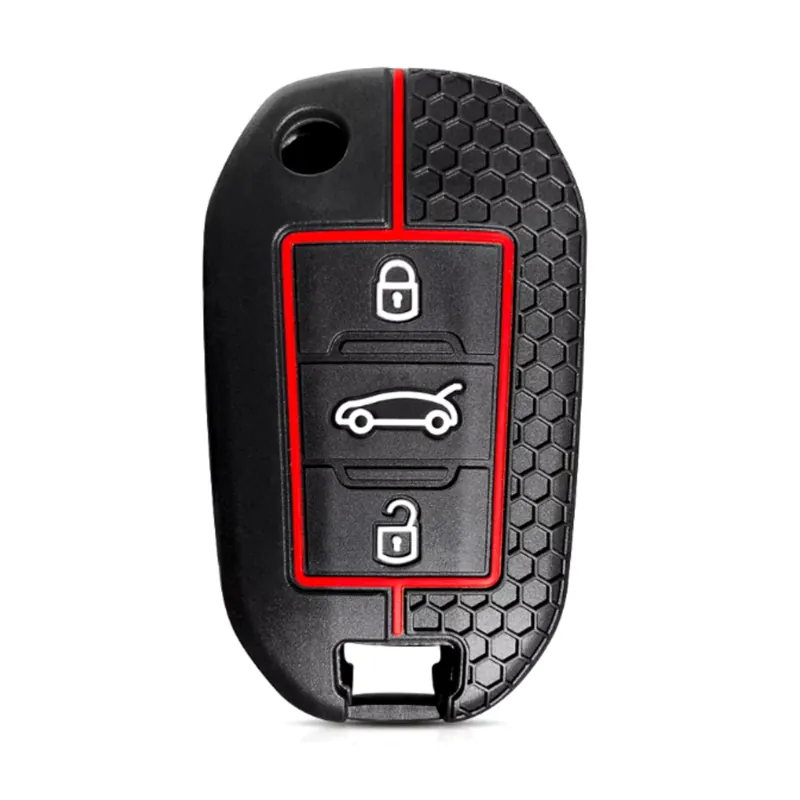 Peugeot 3 gombos szilikon tok Fekete-Piros Kedvezményes ár