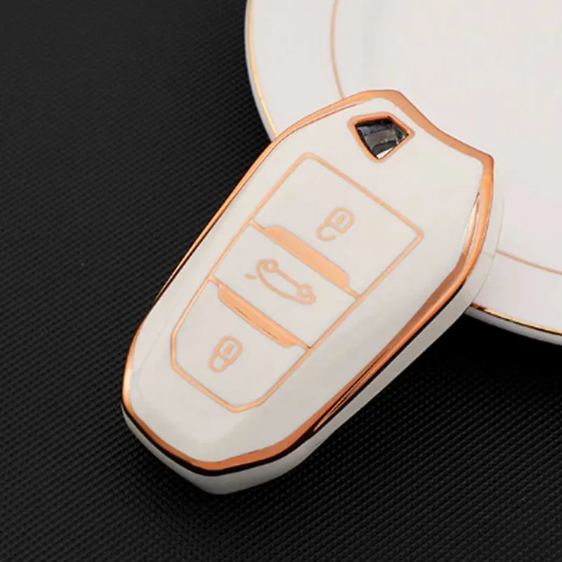 Peugeot 3 gombos TPU kulcstok - Krémfehér Kiárusítás