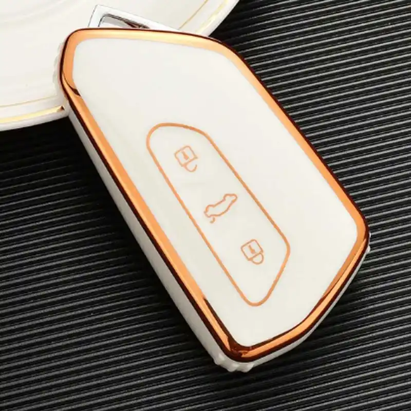 Népszerű SEAT 3 gombos TPU kulcstok - Krémfehér-Arany