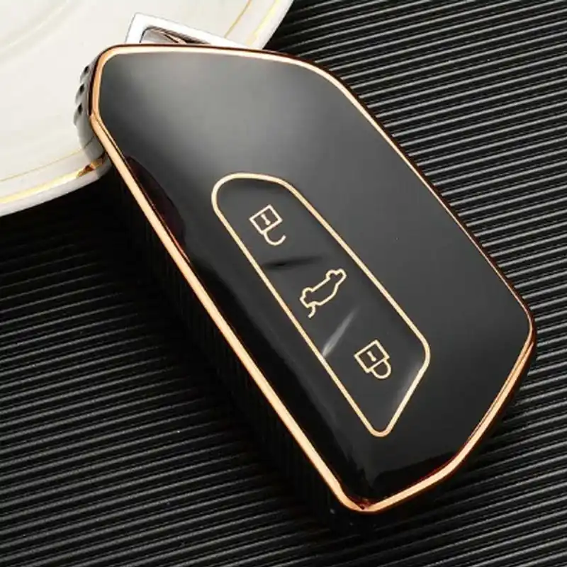 Skoda 3 gombos TPU kulcstok - Fekete-Arany Outlet