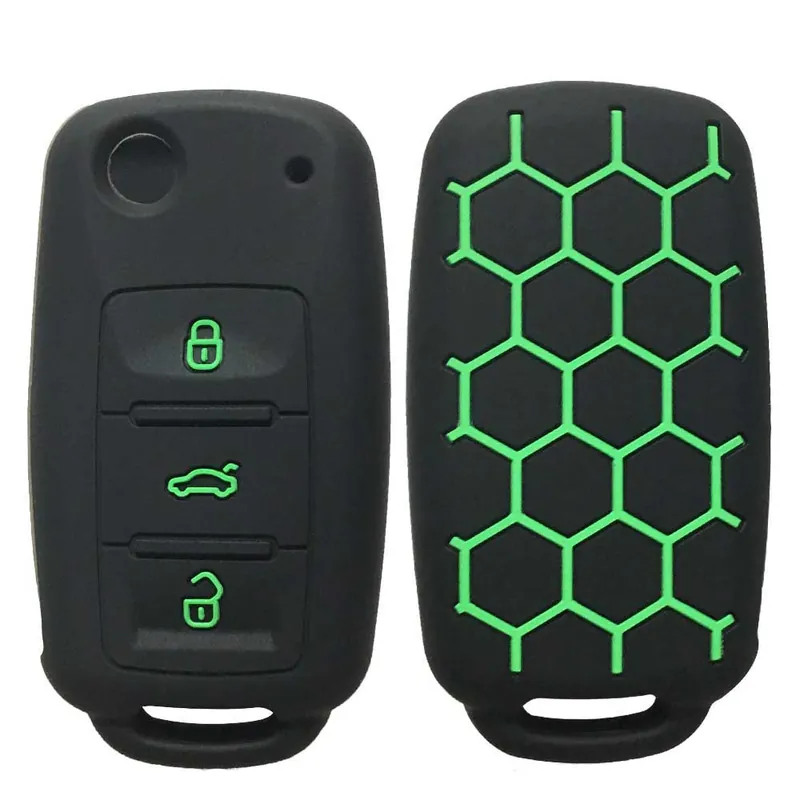 VW kulcs szilikon tok 3 gombos fekete-zöld Kedvezmény